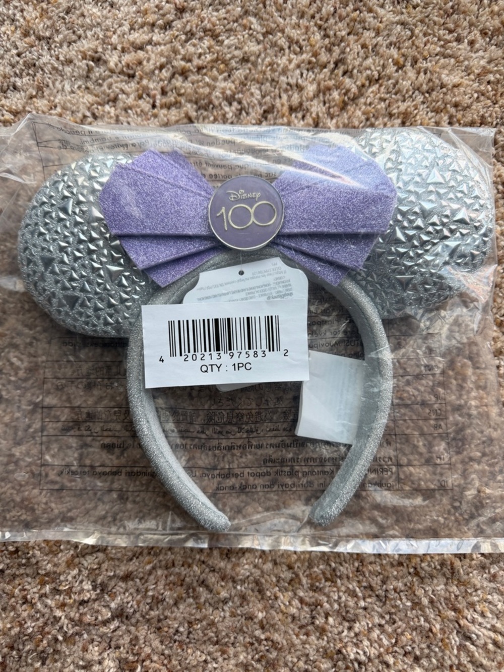 Disney 100 Silver & Purple Minnie Ears Headband